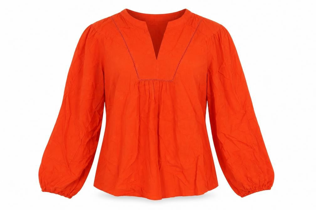 Marks & Spencer Womens Red Cotton Basic Blouse Size 8 V-Neck - Textured