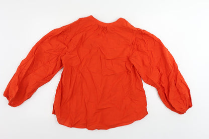 Marks & Spencer Womens Red Cotton Basic Blouse Size 8 V-Neck - Textured