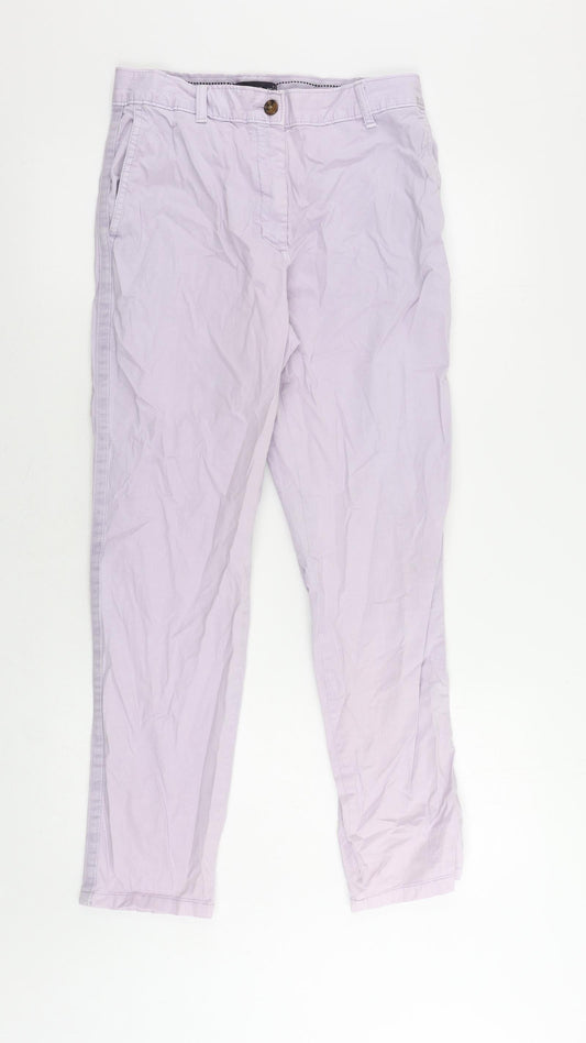 Marks and Spencer Womens Purple Cotton Chino Trousers Size 8 L28 in Regular Zip
