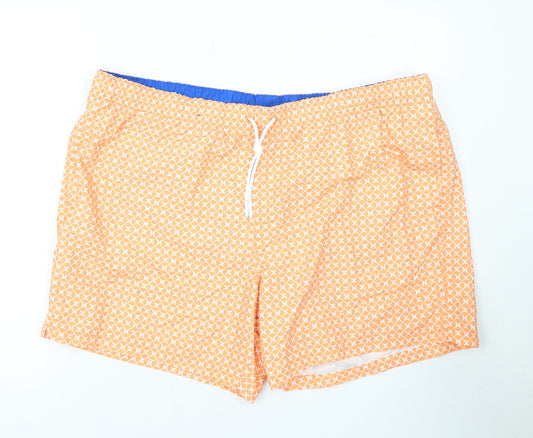 Marks and Spencer Mens Orange Geometric Polyester Bermuda Shorts Size 3XL L10 in Regular Drawstring - Swim Shorts