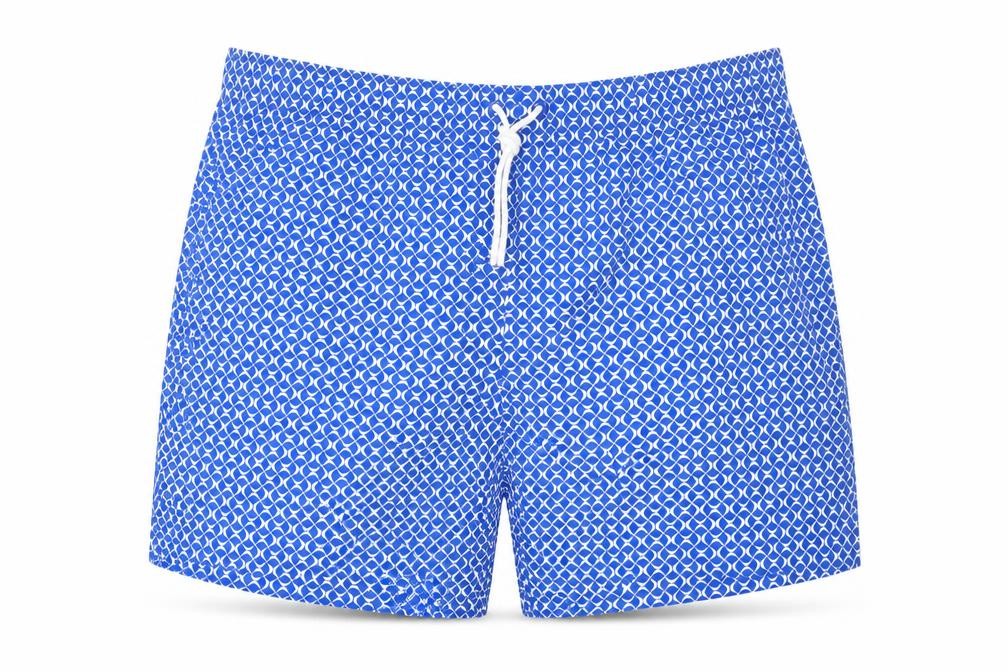 Marks & Spencer Mens Blue Geometric Polyester Bermuda Shorts Size 3XL L6 in Regular Drawstring - Swim Shorts