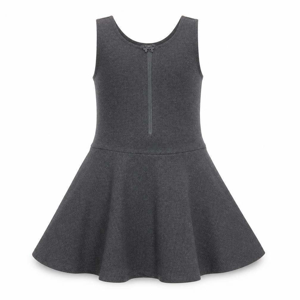 Marks & Spencer Girls Grey Polyester Skater Dress Size 2-3 Years Scoop Neck Zip
