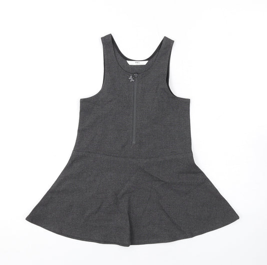 Marks and Spencer Girls Grey Polyester Skater Dress Size 2-3 Years Scoop Neck Zip