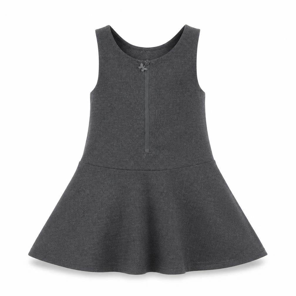 Marks & Spencer Girls Grey Polyester Skater Dress Size 2-3 Years Scoop Neck Zip