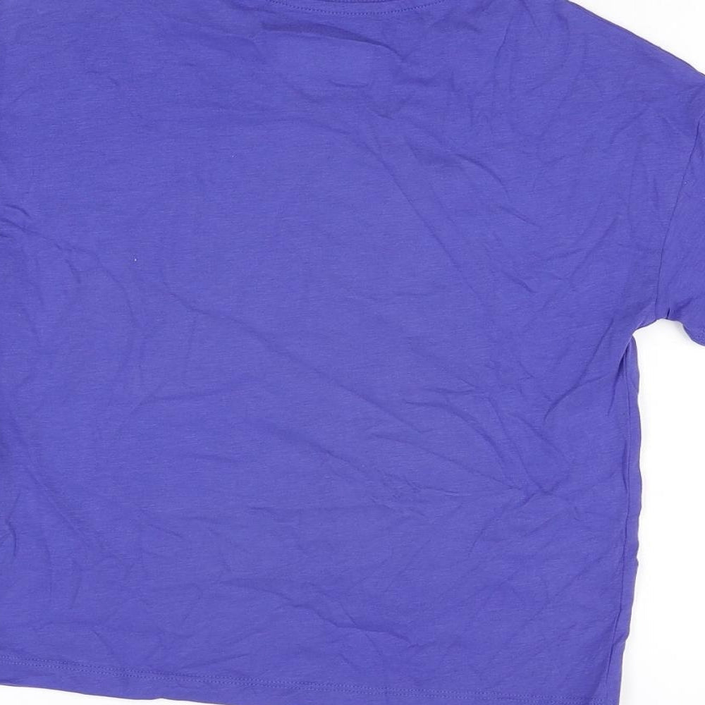 Marks and Spencer Girls Purple Cotton Basic T-Shirt Size 7-8 Years Round Neck Pullover - The Marvels