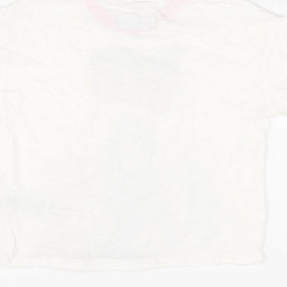 Brand and care label for Marks & Spencer girls’ white polyester basic t-shirt, years round neck pullover - hero vibes, marvel
