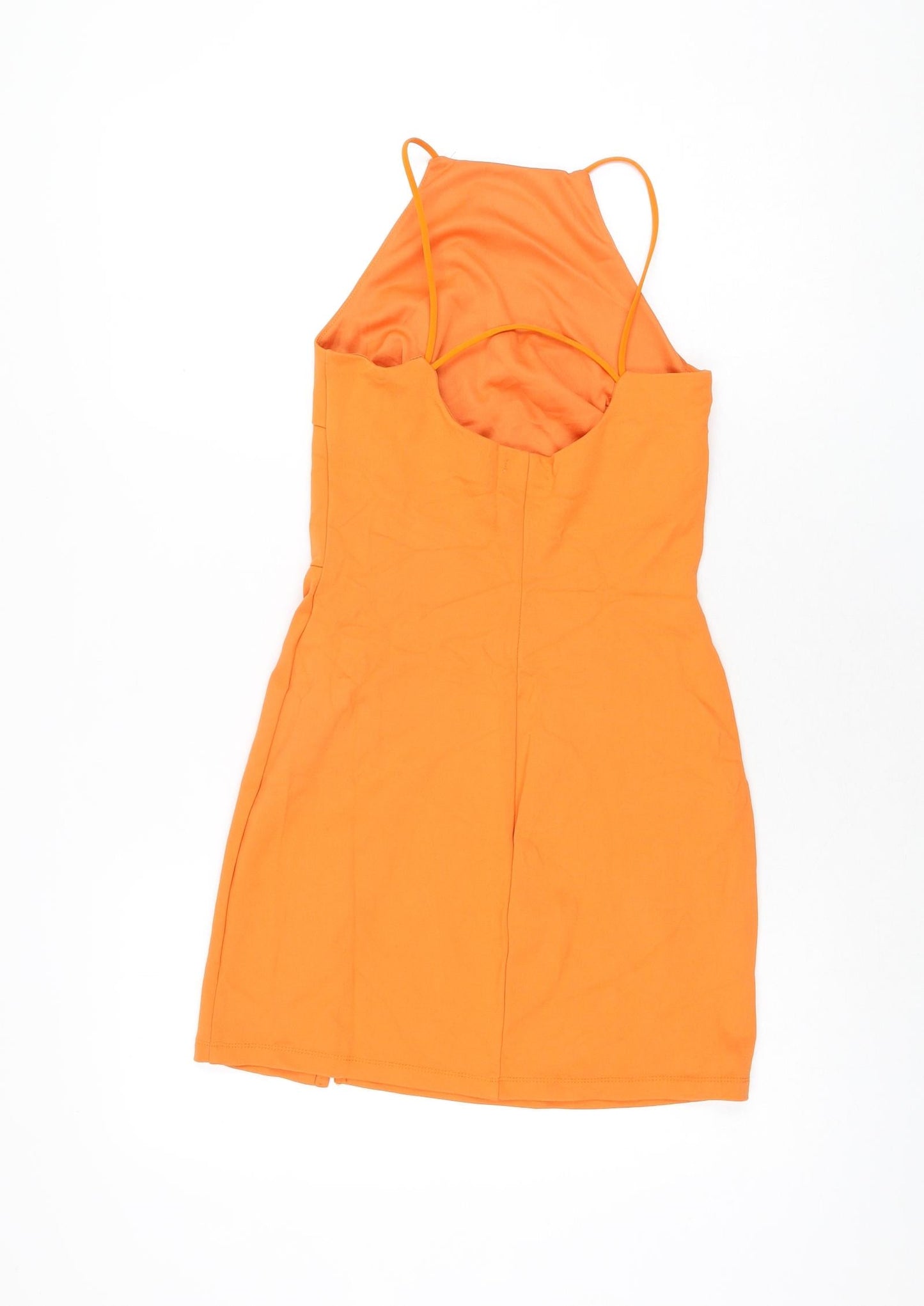 Stradivarius Womens Orange Polyester Mini Size S Square Neck Pullover
