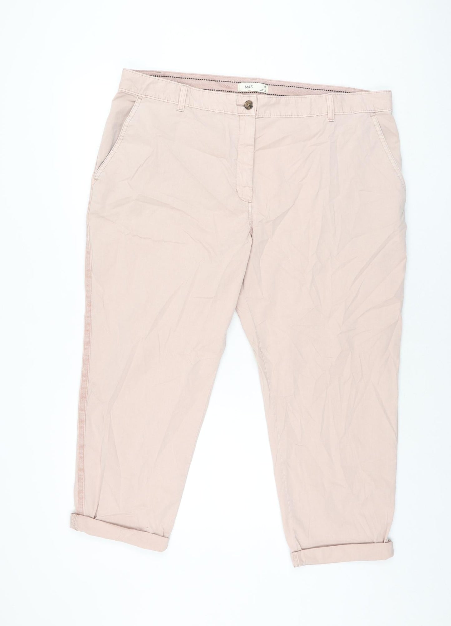 Marks and Spencer Womens Pink Cotton Chino Trousers Size 20 L24.5 in Regular Zip