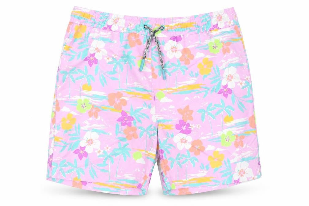 Marks & Spencer Boys Purple Floral Polyester Bermuda Shorts Size 10-11 Years Regular Drawstring - Swim Short