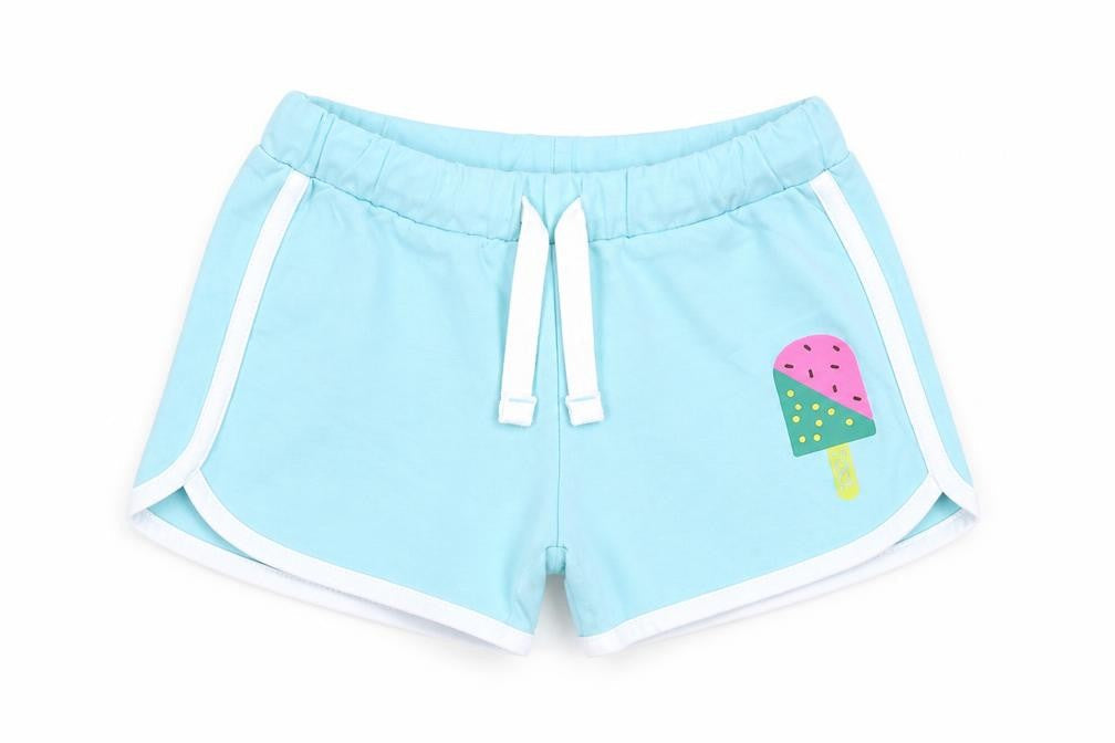 Marks & Spencer Girls Blue Cotton Sweat Shorts Size 4-5 Years Regular Drawstring - Ice Lolly