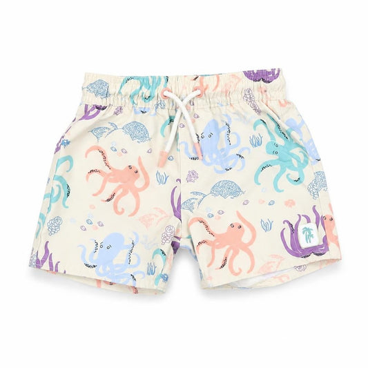 Marks & Spencer Boys Beige Geometric Polyester Shorts Outfit/Set Size 6-9 Months Drawstring - Swim Short, Octopus Print