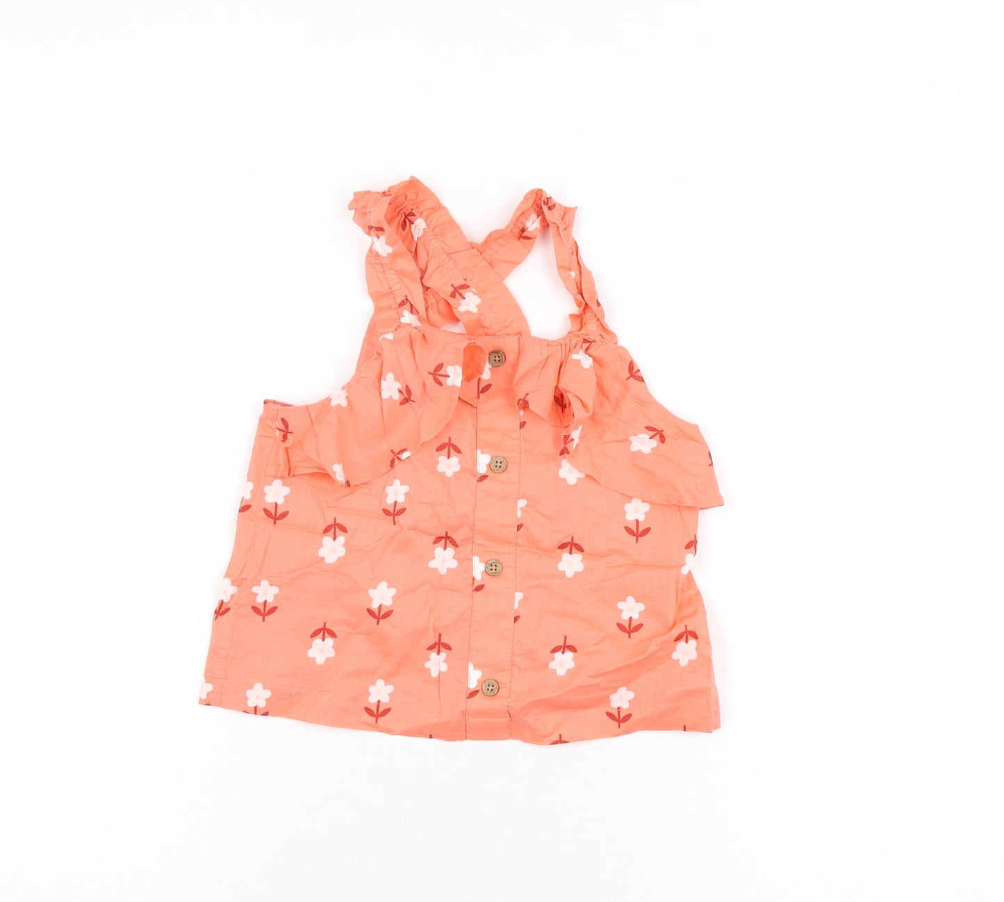 Marks and Spencer Girls Red Floral Cotton Basic T-Shirt Size 7-8 Years Square Neck Pullover