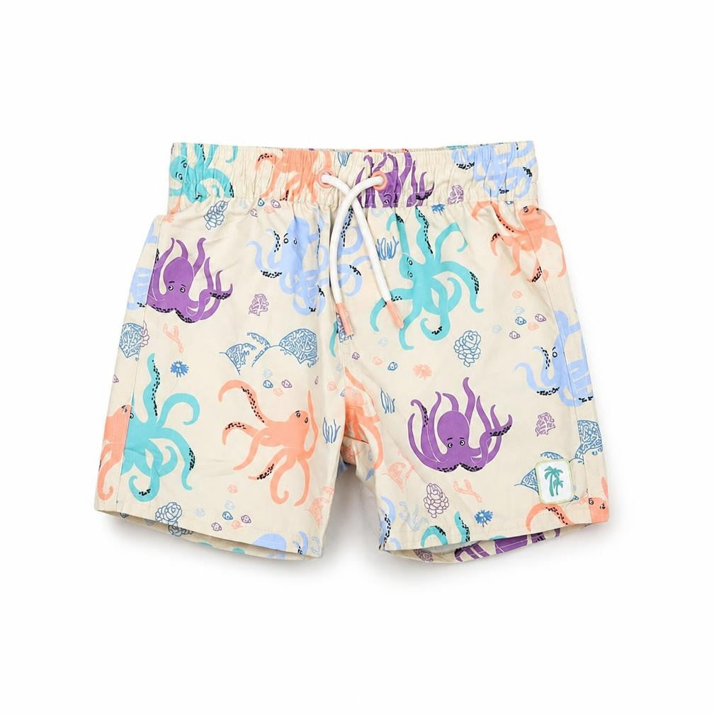 Marks & Spencer Boys Beige Geometric Polyester Shorts Outfit/Set Size 12-18 Months Drawstring - Swim Short, Octopus Print