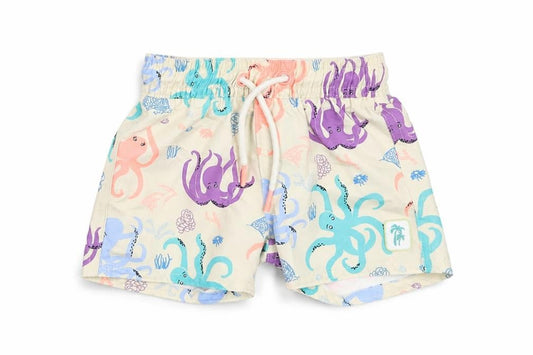Marks & Spencer Boys Beige Geometric Polyester Shorts Outfit/Set Size 3-6 Months Drawstring - Swim Short, Octopus Print