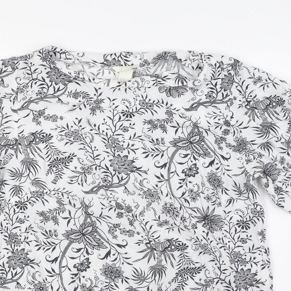 H&M Womens White Viscose Basic Blouse Size 10 Boat Neck