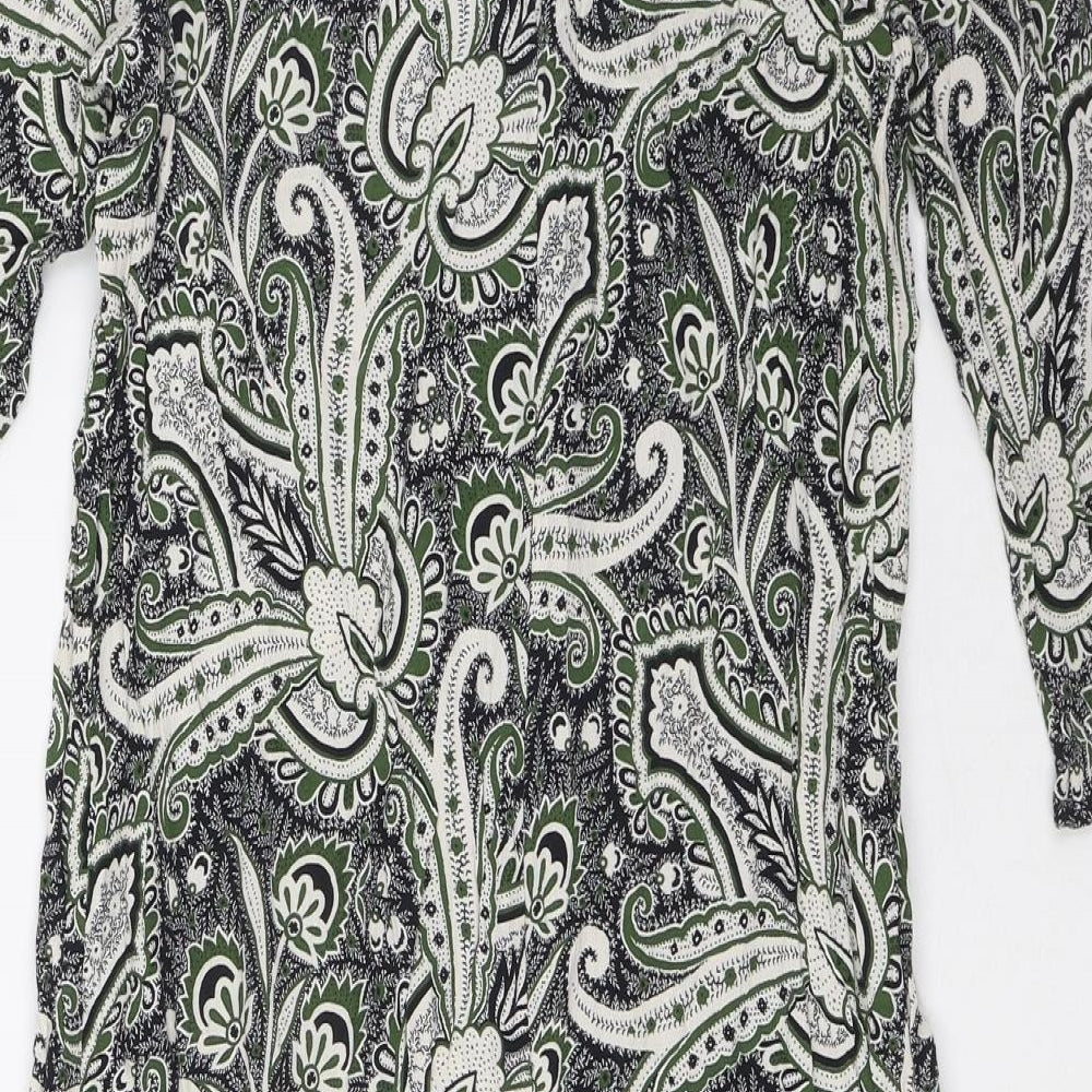 Topshop Womens Green Viscose Shirt Dress Size 10 Round Neck Zip
