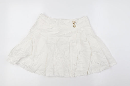 Topshop Womens White Cotton A-Line Skirt Size 8 Button - Wrap Around