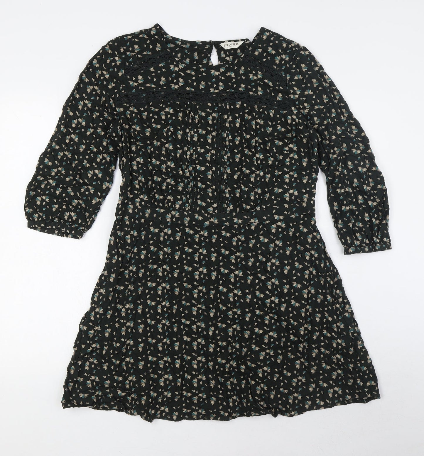 Marks and Spencer Womens Green Viscose A-Line Size 12 Round Neck Button