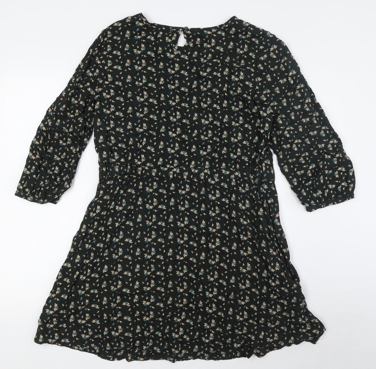 Marks and Spencer Womens Green Viscose A-Line Size 12 Round Neck Button