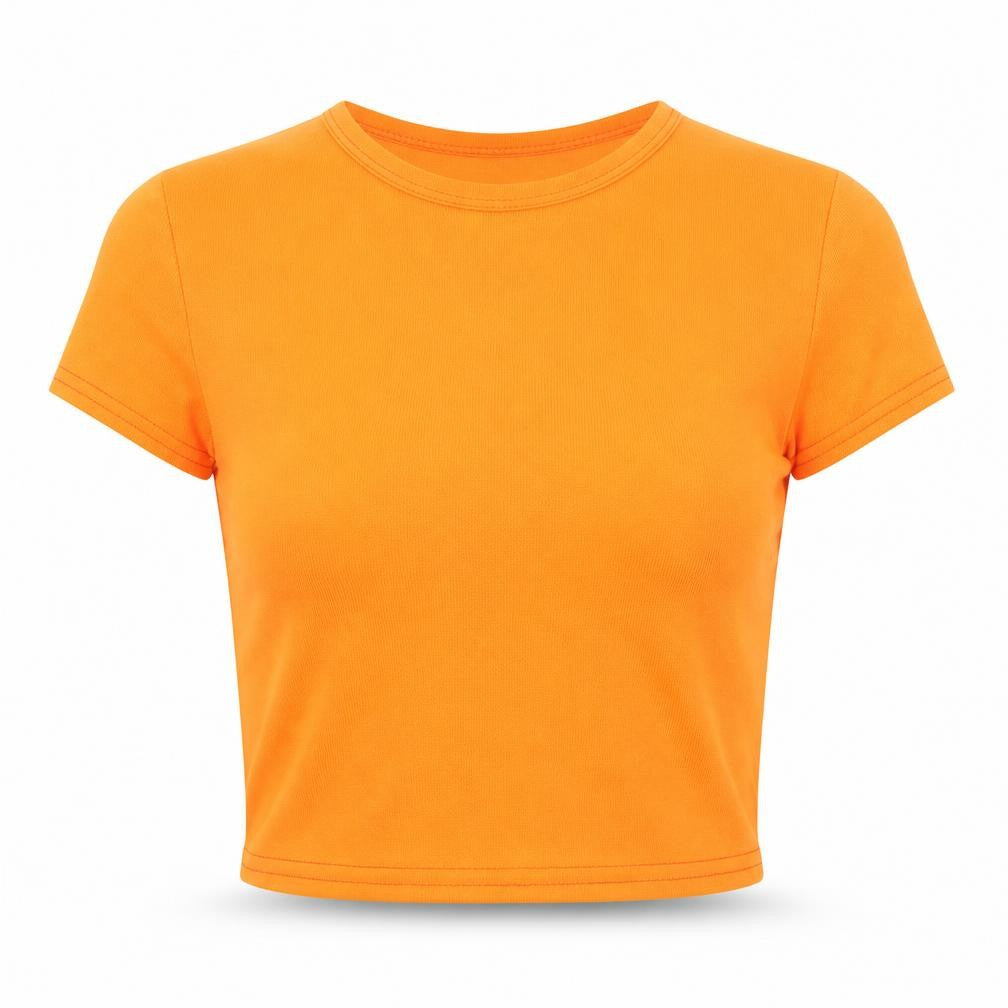 PRETTYLITTLETHING Womens Orange Polyester Cropped Blouse Size 6 Round Neck - Bright