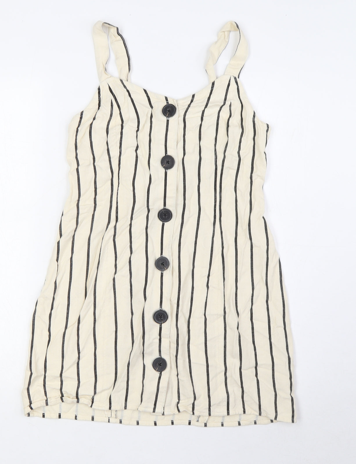River Island Womens Ivory Striped Viscose A-Line Size 8 V-Neck Button - Tie Back