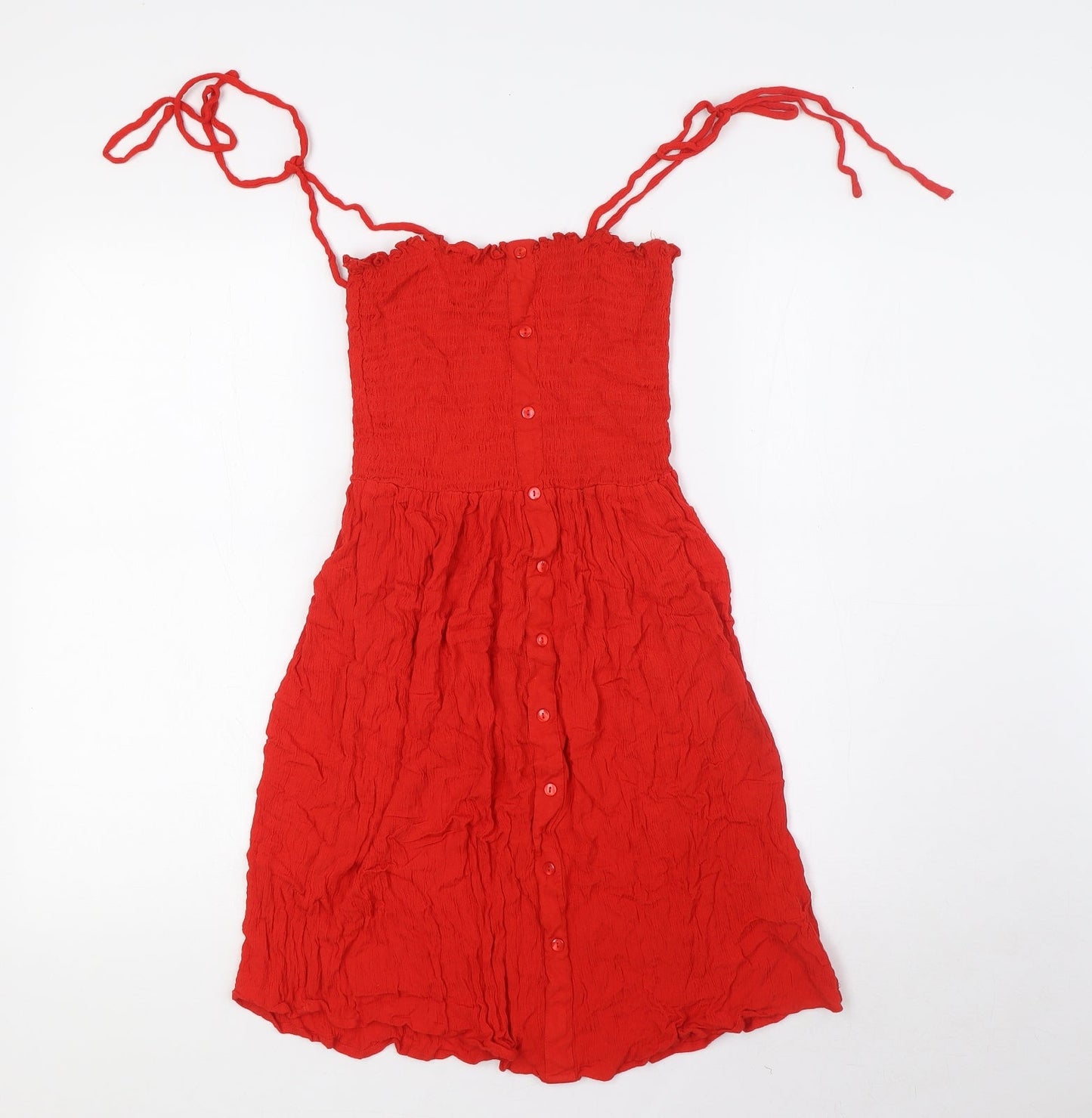 New Look Womens Red Viscose A-Line Size 10 Square Neck Pullover - Smocked