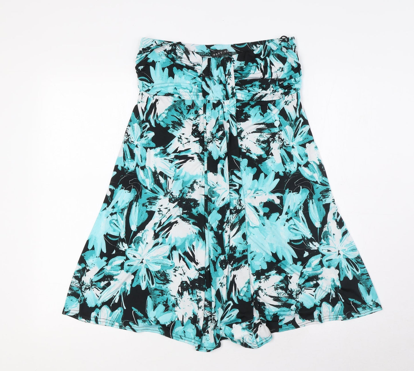 West One Womens Green Floral Polyester A-Line Size 14 Off the Shoulder Pullover - Strapless