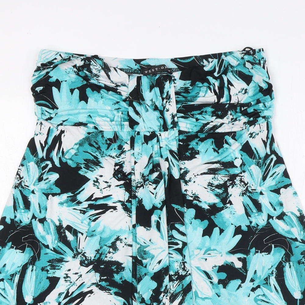 West One Womens Green Floral Polyester A-Line Size 14 Off the Shoulder Pullover - Strapless