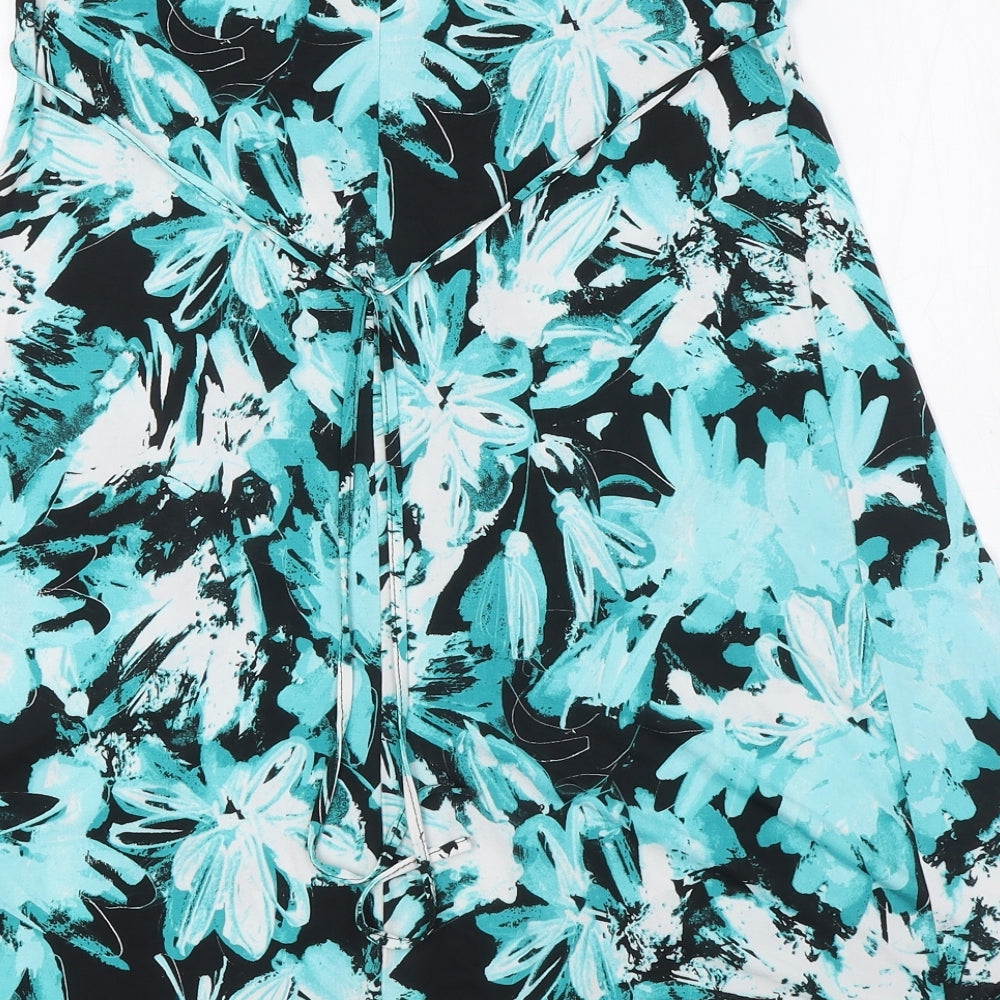West One Womens Green Floral Polyester A-Line Size 14 Off the Shoulder Pullover - Strapless