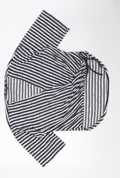 Additional front view of COIN 1804 women’s blue striped viscose basic blouse, size M, v-neck