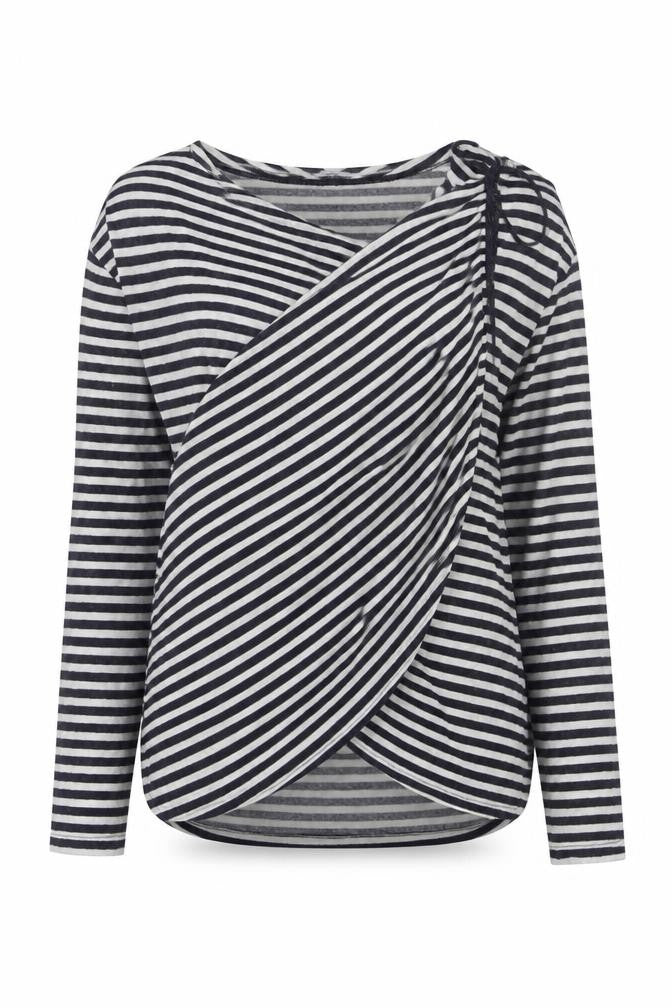 COIN 1804 Womens Blue Striped Viscose Basic Blouse Size M V-Neck
