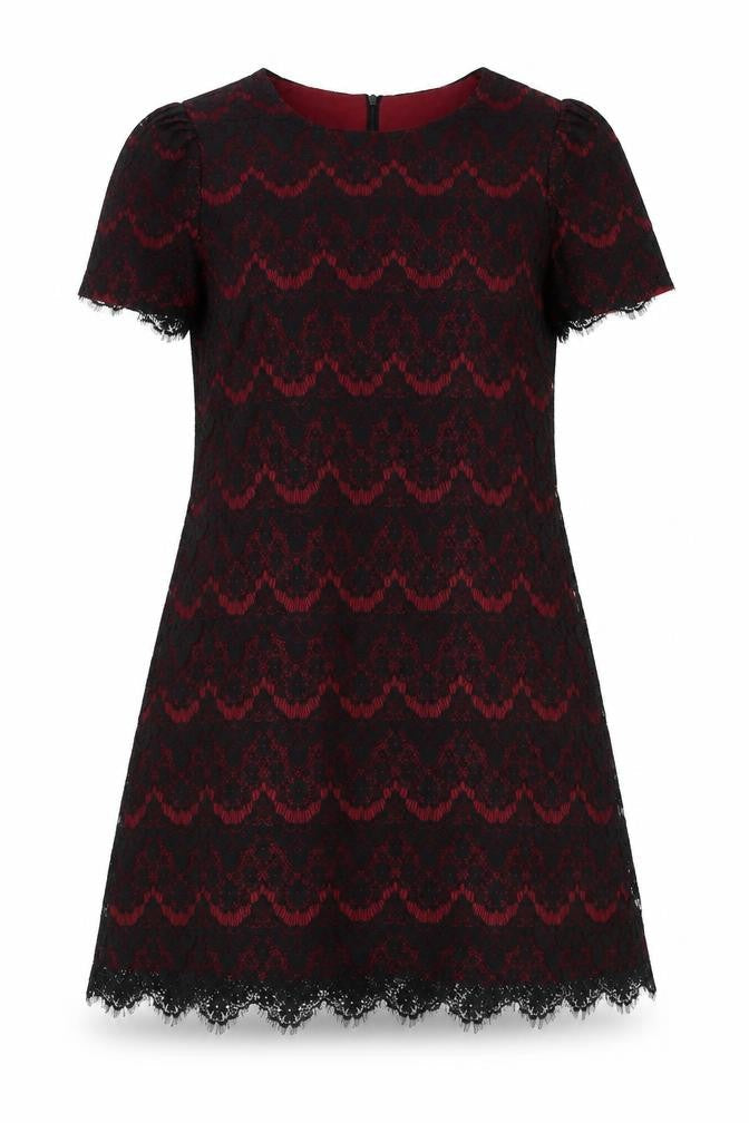 Mela Loves London Womens Red Polyamide A-Line Size 10 Round Neck Zip - Lace