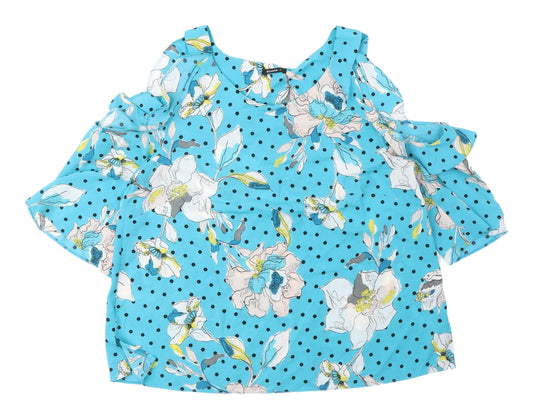 Roman Women's Blue Floral Tunic Blouse Size 12