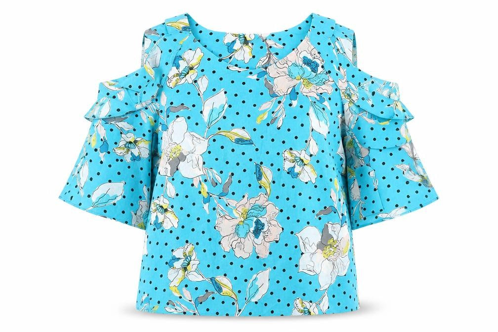 Roman Women's Blue Floral Tunic Blouse Size 12