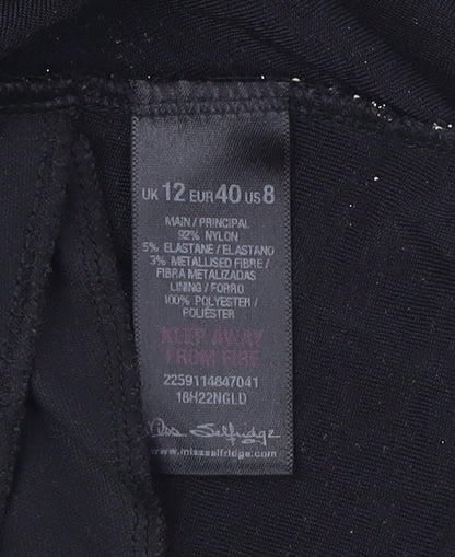 Brand and care label for Miss Selfridge Women's Black Camisole Tank, size 12