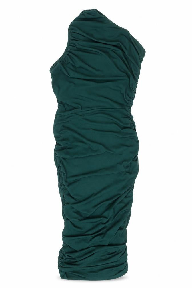 PRETTYLITTLETHING Women’s Green Ruched Asymmetrical Dress