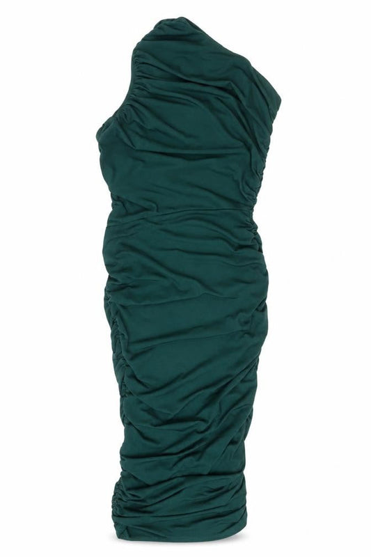 PRETTYLITTLETHING Women’s Green Ruched Asymmetrical Dress