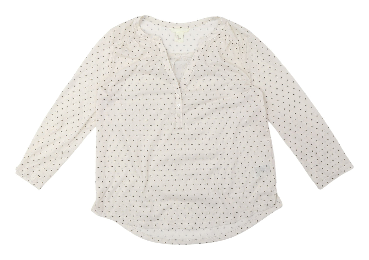 H&M Women's Ivory Polka Dot Blouse, Size Small, Button Accents