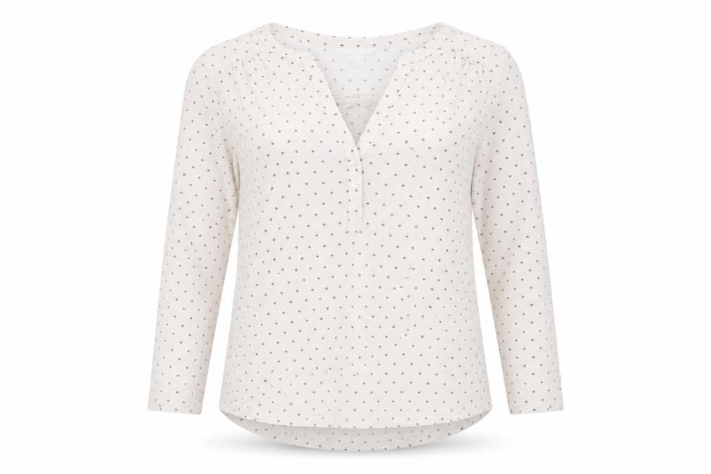 H&M Women's Ivory Polka Dot Blouse, Size Small, Button Accents