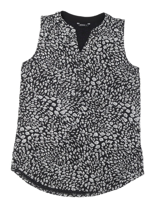 Roman Women's Black Animal Print Sleeveless Blouse, Size 10