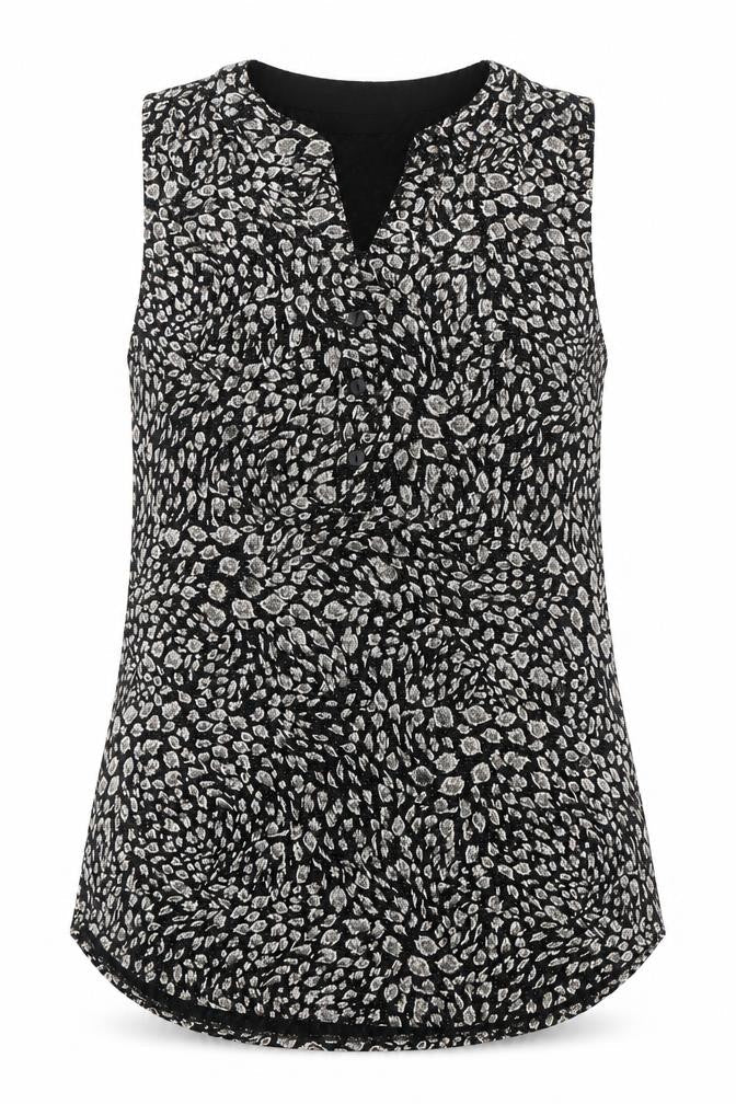 Roman Women's Black Animal Print Sleeveless Blouse, Size 10