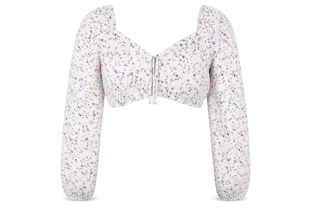 PrettyLittleThing Floral Cropped Blouse, Size 14, Multicoloured