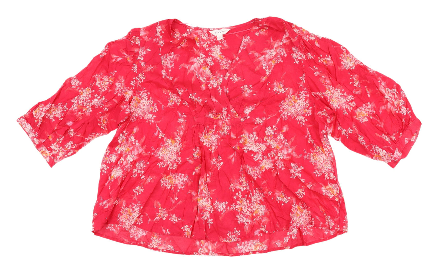 M&S Women's Pink Floral Tunic Blouse, Size L, Cotton