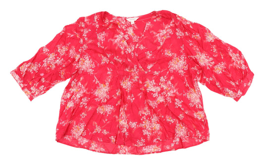 M&S Women's Pink Floral Tunic Blouse, Size L, Cotton
