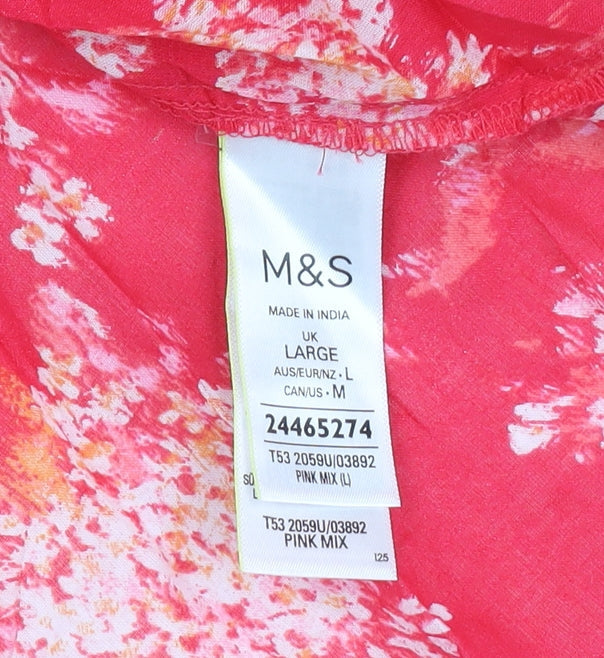 M&S Women's Pink Floral Tunic Blouse, Size L, Cotton