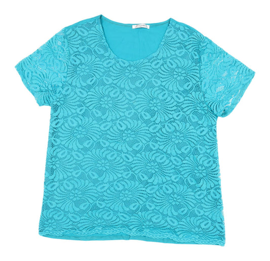 Preloved Fanghua Blue Lace Blouse for Women M/L Short Sleeve - Front