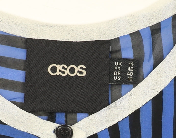 ASOS Women's Blue Striped Button-Up Shirt Size 14