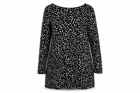 Front view of ASOS Women's Black Polka Dot Tunic, size 12, Casual
