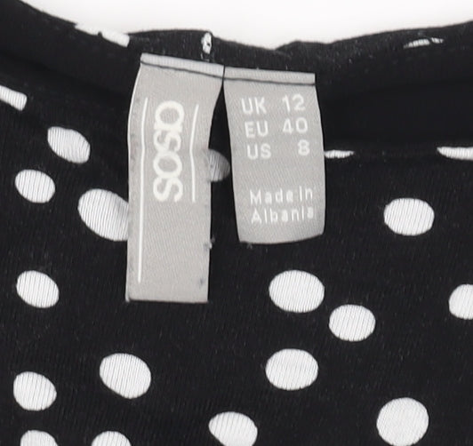ASOS Women's Black Polka Dot Tunic, Size 12, Casual