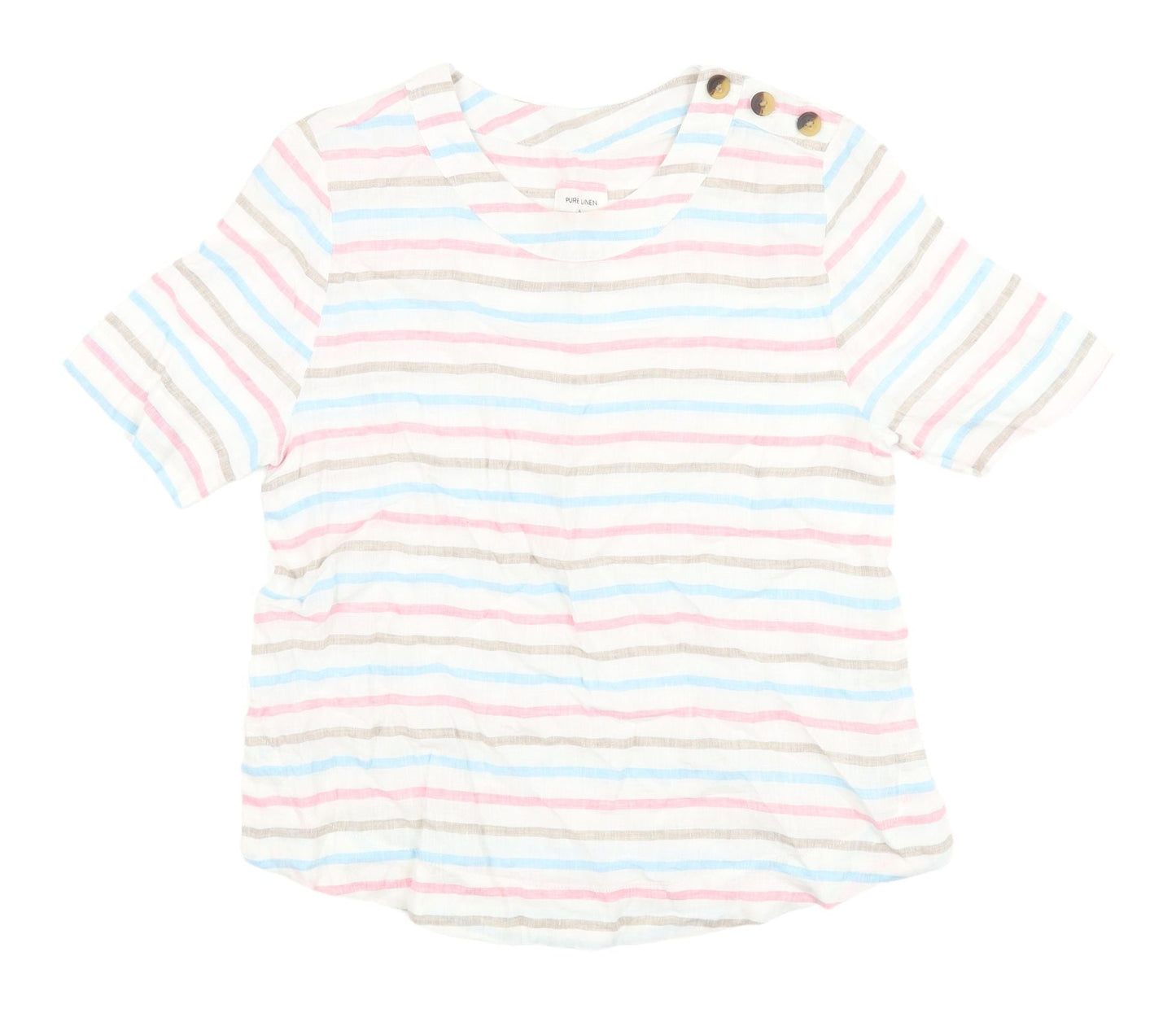 Marks and Spencer Women's Multicolour Striped Linen T-Shirt
